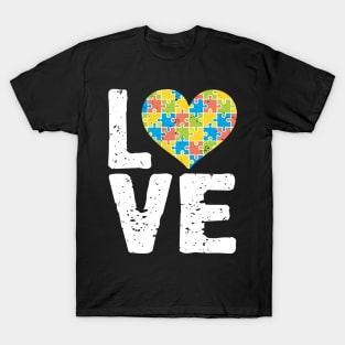 Cute Autism Awareness Love Colorful Puzzle Heart T-Shirt